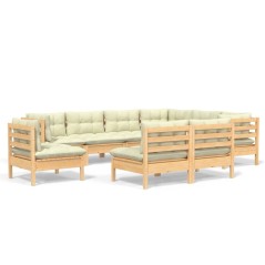 vidaXL Set Divani da Giardino 9 pz con Cuscini Crema Massello di Pino