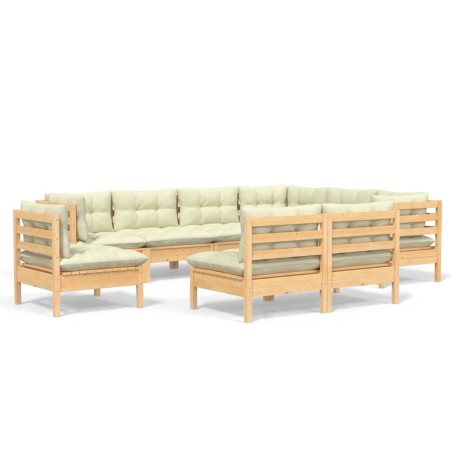 vidaXL Set Divani da Giardino 9 pz con Cuscini Crema Massello di Pino