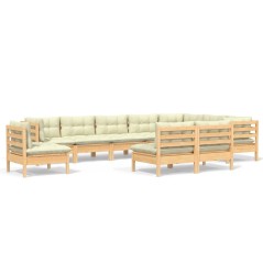 vidaXL Set Divani da Giardino 10 pz con Cuscini Crema Massello di Pino