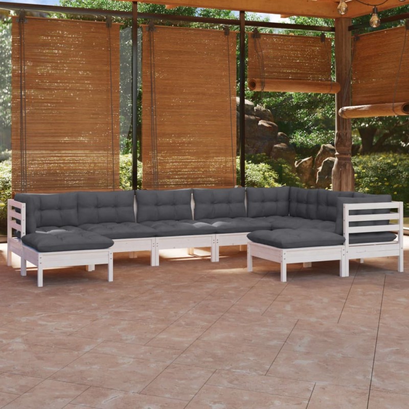 vidaXL Set Divani da Giardino 9 pz con Cuscini Bianchi Legno di Pino vidaXL Set Divani da Giardino 9 pz con Cuscini Bianchi Legno di Pino