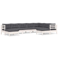 vidaXL Set Divani da Giardino 9 pz con Cuscini Bianchi Legno di Pino