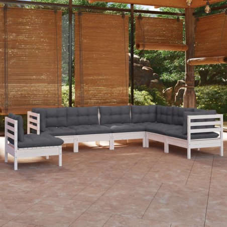 vidaXL Set Divani da Giardino 7 pz con Cuscini Bianchi Legno di Pino