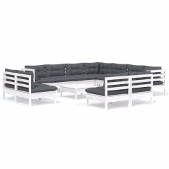 vidaXL Set Divani da Giardino 12 pz con Cuscini Bianchi Legno di Pino