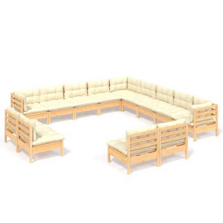 vidaXL Set Divani da Giardino 13 pz con Cuscini Crema Massello di Pino