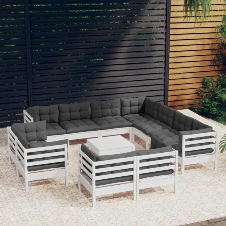 vidaXL Set Divani da Giardino 12 pz con Cuscini Bianchi Legno di Pino