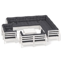vidaXL Set Divani da Giardino 12 pz con Cuscini Bianchi Legno di Pino