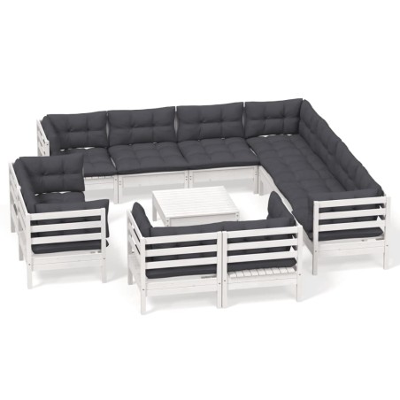 vidaXL Set Divani da Giardino 12 pz con Cuscini Bianchi Legno di Pino