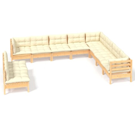 vidaXL Set Divani da Giardino 10 pz con Cuscini Crema Massello di Pino