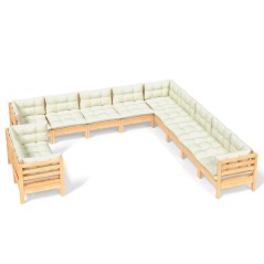 vidaXL Set Divani da Giardino 11 pz con Cuscini Crema Massello di Pino