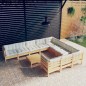 vidaXL Set Divani da Giardino 11 pz con Cuscini Crema Massello di Pino vidaXL Set Divani da Giardino 11 pz con Cuscini Crema Massello di Pino