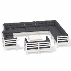 vidaXL Set Divani da Giardino 13 pz con Cuscini Bianchi Legno di Pino
