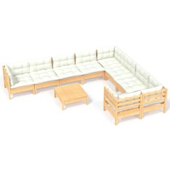 vidaXL Set Divani da Giardino 10 pz con Cuscini Crema Massello di Pino