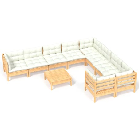 vidaXL Set Divani da Giardino 10 pz con Cuscini Crema Massello di Pino