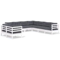 vidaXL Set Divani da Giardino 9 pz con Cuscini Bianchi Legno di Pino