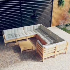 vidaXL Set Salotto da Giardino 9 pz con Cuscini Crema in Legno di Pino