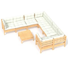 vidaXL Set Salotto da Giardino 9 pz con Cuscini Crema in Legno di Pino