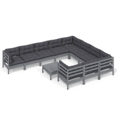 vidaXL Set Divani da Giardino 11 pz con Cuscini Grigi Massello di Pino