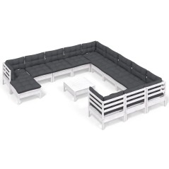 vidaXL Set Divani da Giardino 13 pz con Cuscini Bianchi Legno di Pino