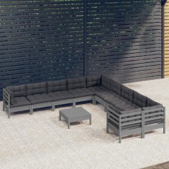 vidaXL Set Divani da Giardino 11 pz con Cuscini Grigi Massello di Pino