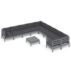 vidaXL Set Divani da Giardino 11 pz con Cuscini Grigi Massello di Pino