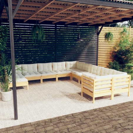vidaXL Set Divani da Giardino 11 pz con Cuscini Crema Massello di Pino