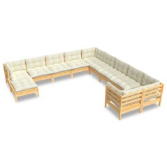 vidaXL Set Divani da Giardino 11 pz con Cuscini Crema Massello di Pino