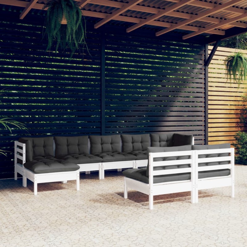 vidaXL Set Divani da Giardino 9 pz con Cuscini Bianchi Legno di Pino vidaXL Set Divani da Giardino 9 pz con Cuscini Bianchi Legno di Pino