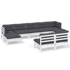 vidaXL Set Divani da Giardino 9 pz con Cuscini Bianchi Legno di Pino