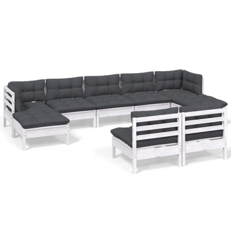 vidaXL Set Divani da Giardino 9 pz con Cuscini Bianchi Legno di Pino