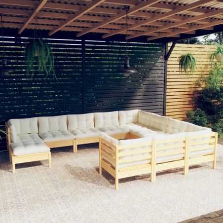 vidaXL Set Divani da Giardino 11 pz con Cuscini Crema Massello di Pino