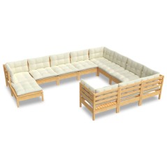 vidaXL Set Divani da Giardino 11 pz con Cuscini Crema Massello di Pino