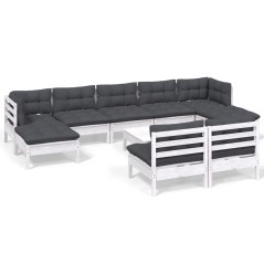 vidaXL Set Divani da Giardino 10 pz con Cuscini Bianchi Legno di Pino