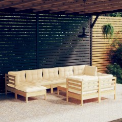 vidaXL Set Divani da Giardino 10 pz con Cuscini Crema Massello di Pino