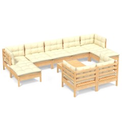 vidaXL Set Divani da Giardino 10 pz con Cuscini Crema Massello di Pino
