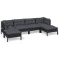vidaXL Set Divani da Giardino 6 pz con Cuscini Neri in Legno di Pino vidaXL Set Divani da Giardino 6 pz con Cuscini Neri in Legno di Pino