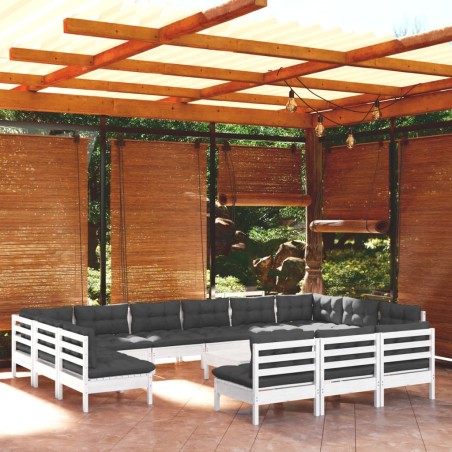vidaXL Set Divani da Giardino 14 pz con Cuscini Bianchi Legno di Pino