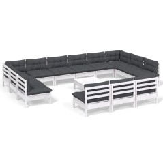 vidaXL Set Divani da Giardino 14 pz con Cuscini Bianchi Legno di Pino