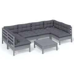 vidaXL Set Divani da Giardino 7 pz con Cuscini Grigi in Legno di Pino
