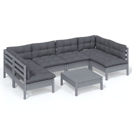 vidaXL Set Divani da Giardino 7 pz con Cuscini Grigi in Legno di Pino