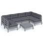 vidaXL Set Divani da Giardino 7 pz con Cuscini Grigi in Legno di Pino vidaXL Set Divani da Giardino 7 pz con Cuscini Grigi in Legno di Pino