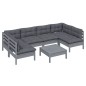 vidaXL Set Divani da Giardino 7 pz con Cuscini Grigi in Legno di Pino vidaXL Set Divani da Giardino 7 pz con Cuscini Grigi in Legno di Pino