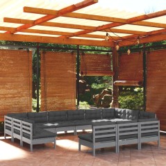 vidaXL Set Divani da Giardino 13 pz con Cuscini Grigi Massello di Pino