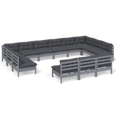 vidaXL Set Divani da Giardino 13 pz con Cuscini Grigi Massello di Pino