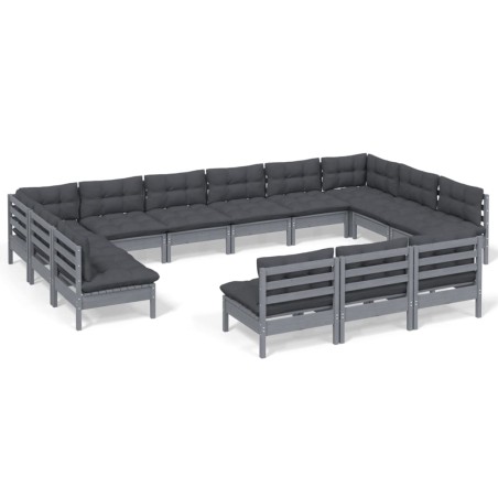vidaXL Set Divani da Giardino 13 pz con Cuscini Grigi Massello di Pino