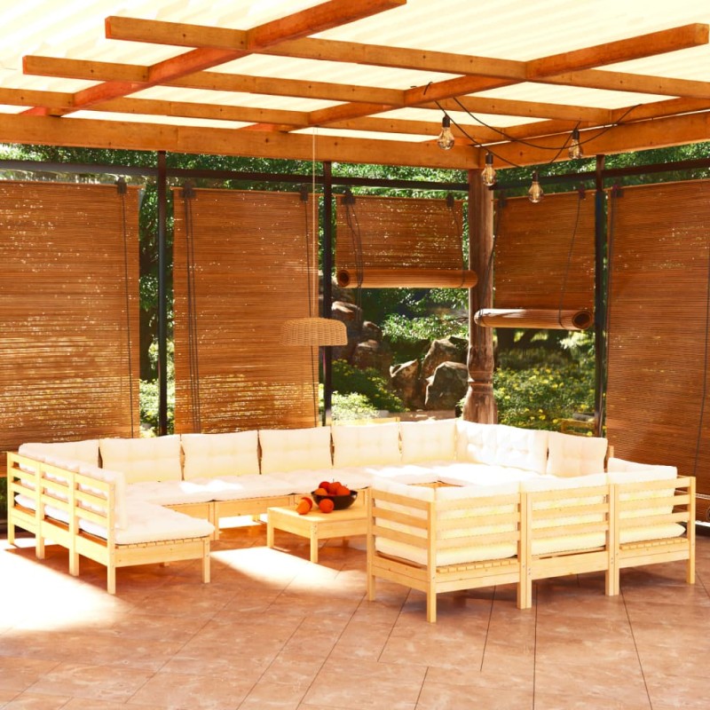 vidaXL Set Divani da Giardino 14 pz con Cuscini Crema Massello di Pino vidaXL Set Divani da Giardino 14 pz con Cuscini Crema Massello di Pino