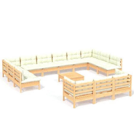vidaXL Set Divani da Giardino 14 pz con Cuscini Crema Massello di Pino