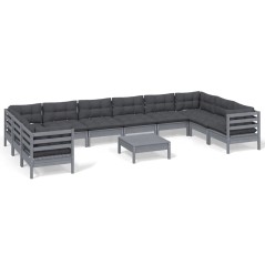 vidaXL Set Divani da Giardino 11 pz con Cuscini Grigi Massello di Pino
