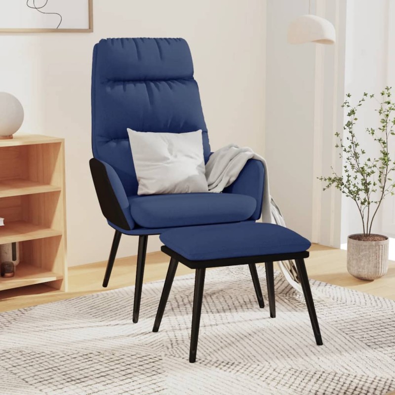 vidaXL Poltrona Relax con Sgabello Blu in Tessuto e Similpelle vidaXL Poltrona Relax con Sgabello Blu in Tessuto e Similpelle