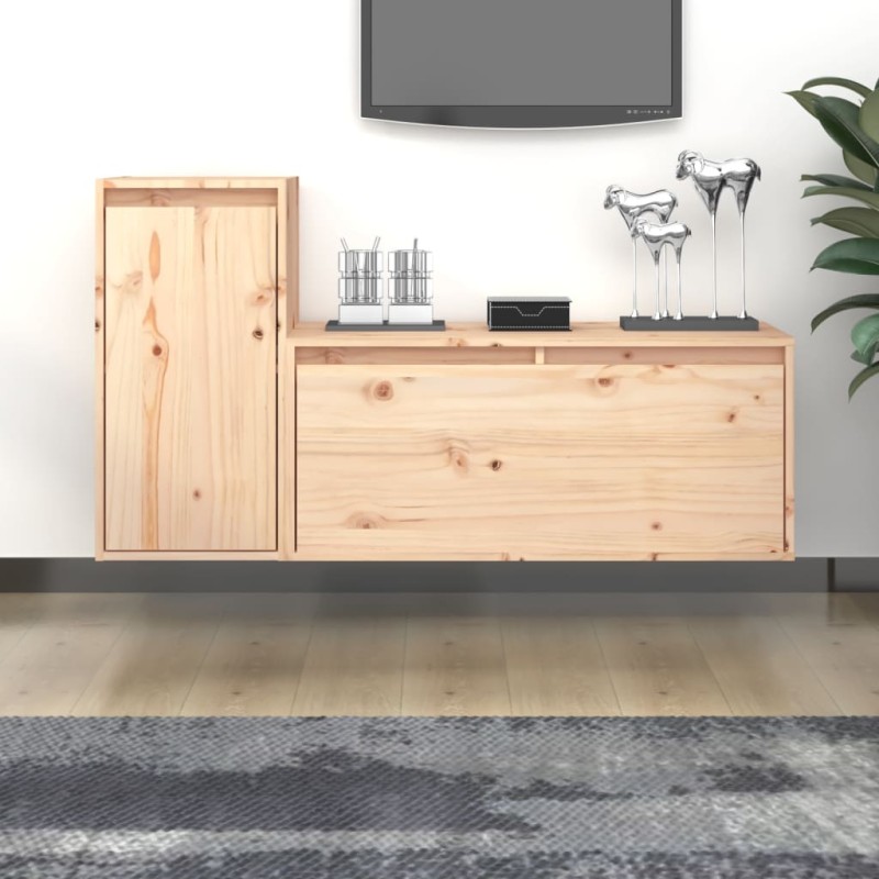 vidaXL Mobili Porta TV 2 pz in Legno Massello di Pino vidaXL Mobili Porta TV 2 pz in Legno Massello di Pino