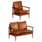 vidaXL Set Divani 2 pz in Vera Pelle e Legno Massello d'Acacia Marrone